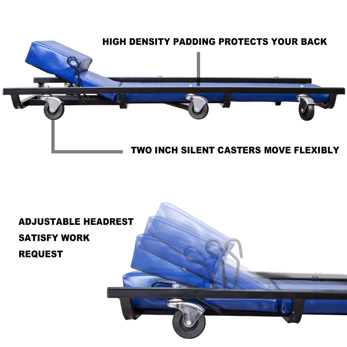 40" Padded Mechanic Creeper with 6 Casters, Blue C83480