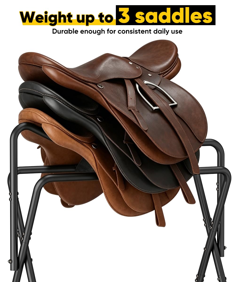 Foldable Black Horse Saddle Rack with Storage C112