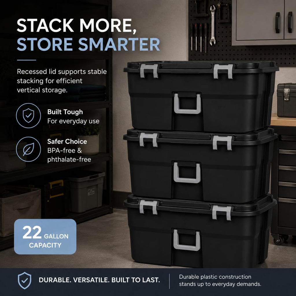 Black Plastic Storage Footlocker with Wheels D30323