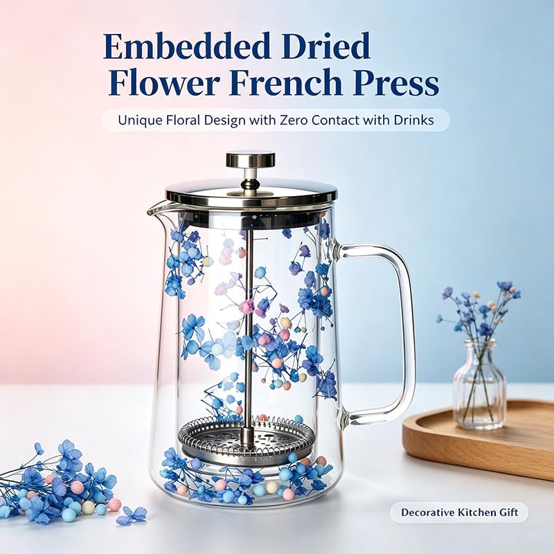 Glass French Press Coffee Maker 34oz Borosilicate Stainless Steel Filter U93685