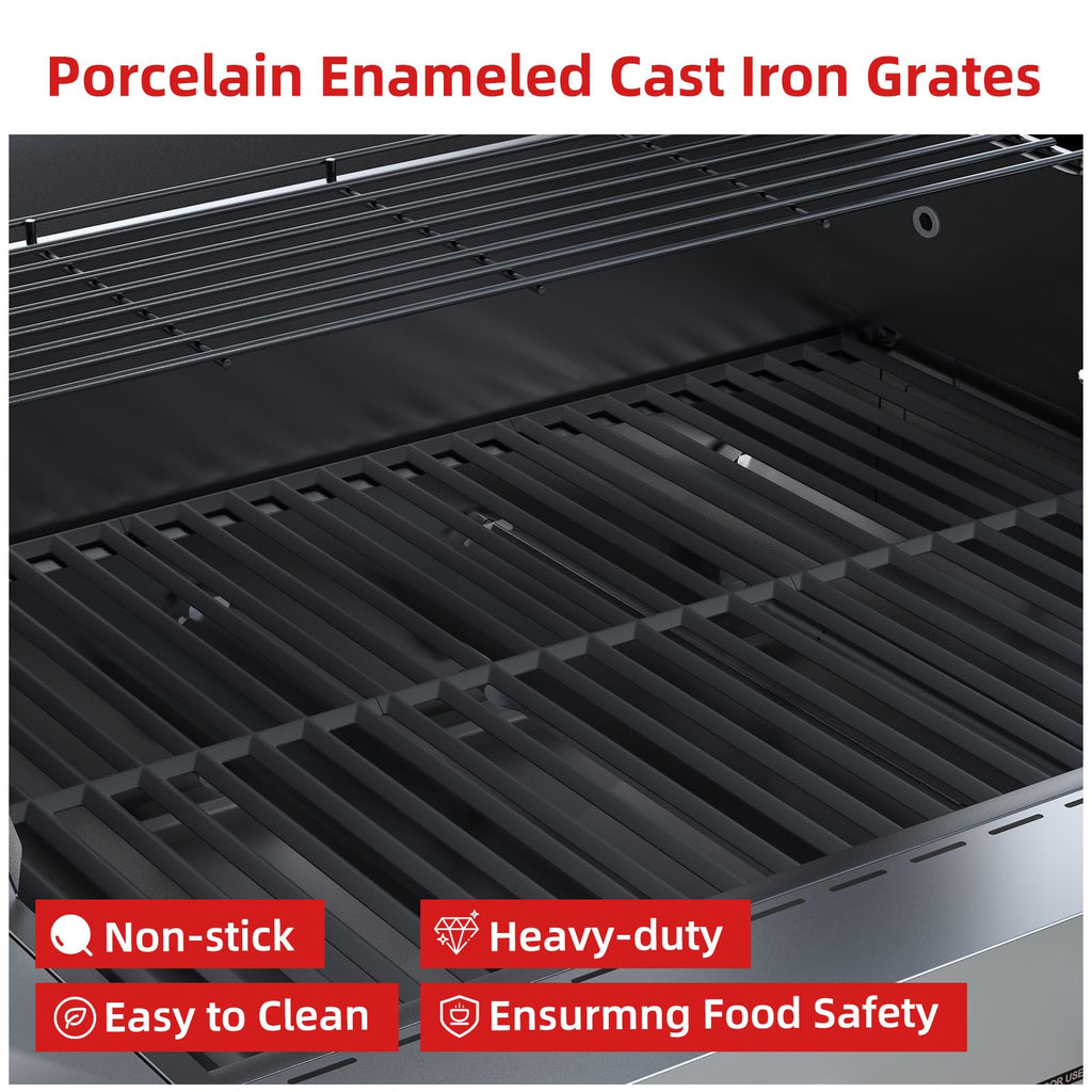 4 Burner Gas Grill with Side Burner and Wheels O985404