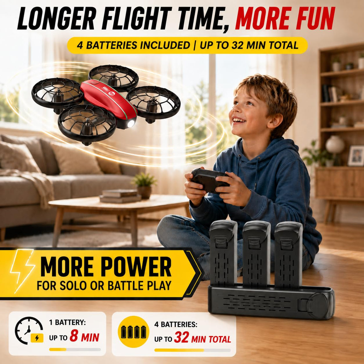 Mini Drone 2-Player Indoor RC Quadcopter Set with 4 Batteries G226853