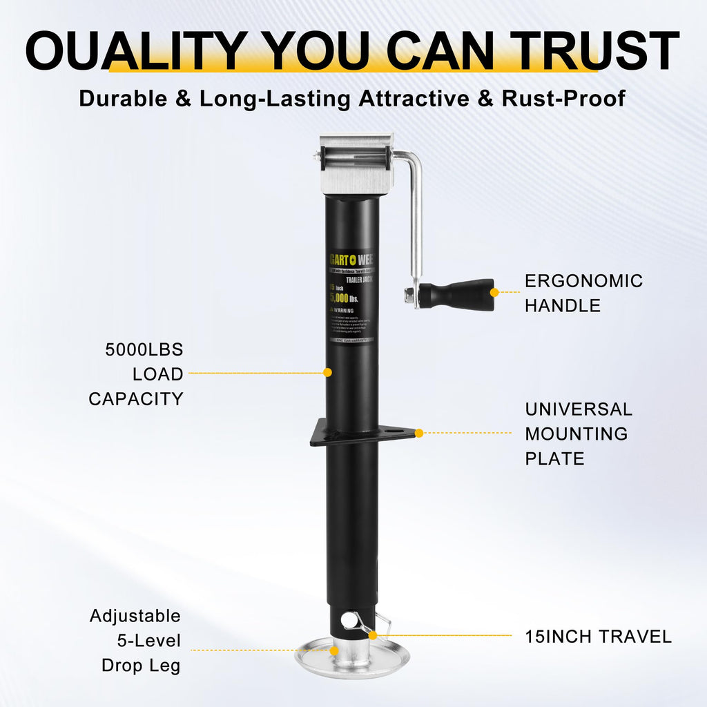5000 lbs A-Frame Trailer Jack, 15" Vertical Travel with Adjustable Drop Leg P243