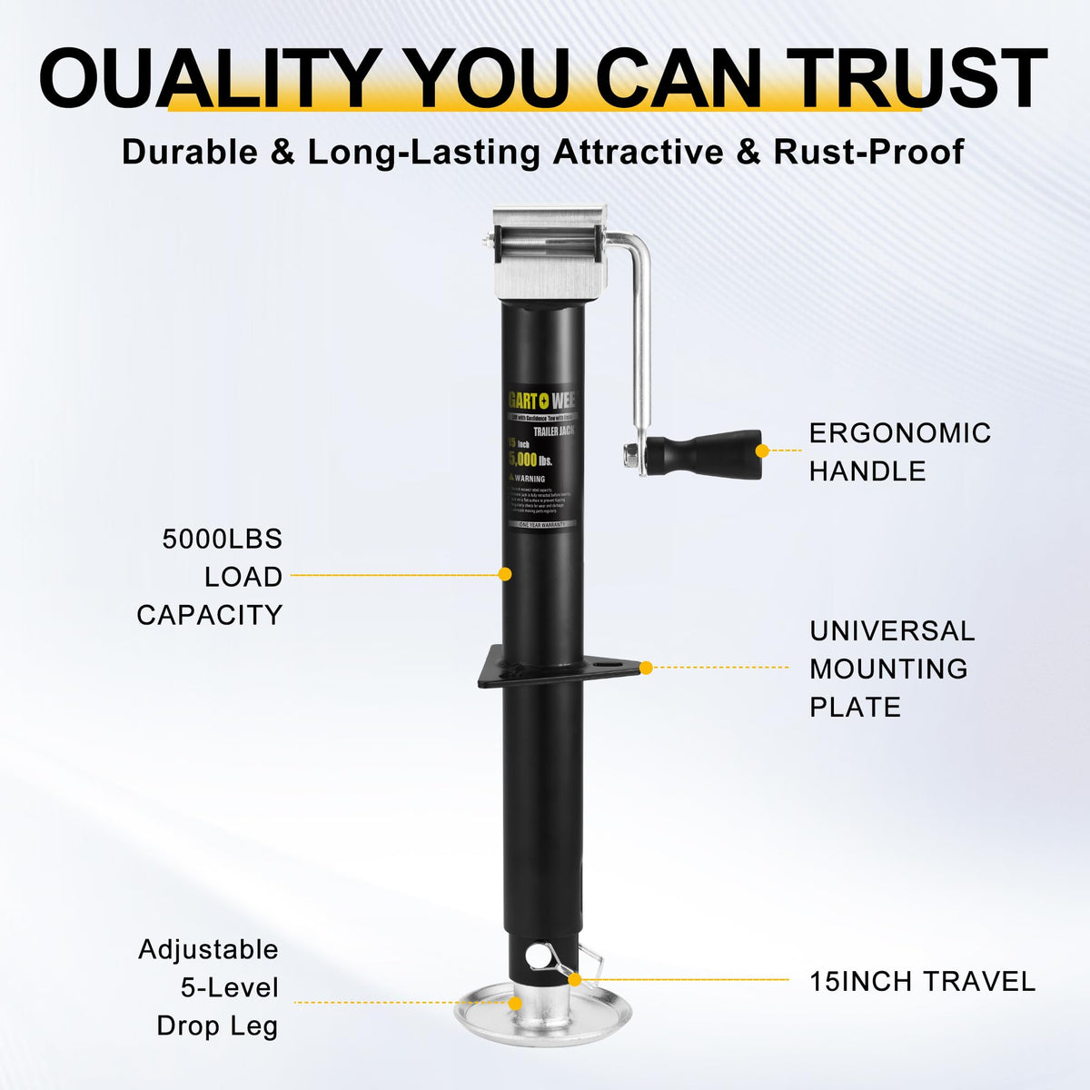 5000 lbs A-Frame Trailer Jack, 15" Vertical Travel with Adjustable Drop Leg P243