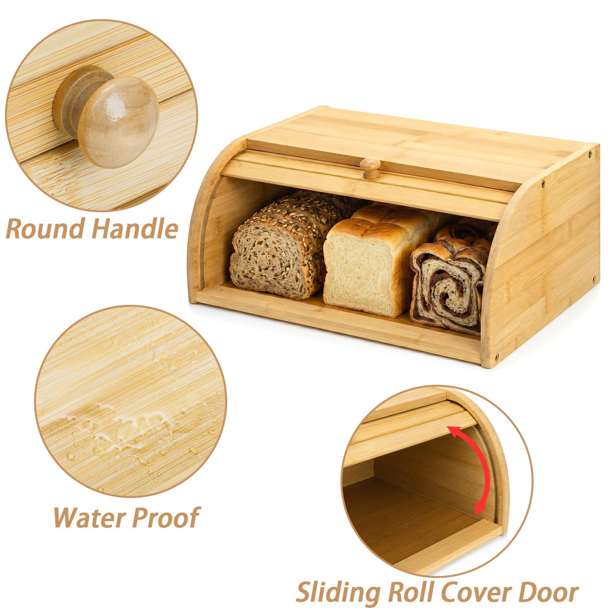 Large Natural Bamboo Roll Top Bread Box S185018