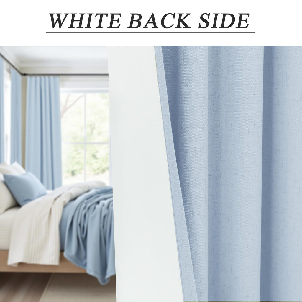 Light Blue Linen 108 Inch 2 Panel Curtain Set Y937679