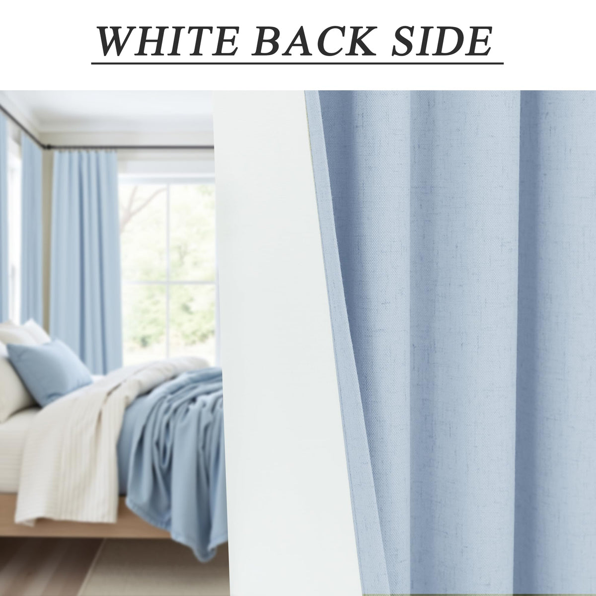 Light Blue Linen 108 Inch 2 Panel Curtain Set Y937679