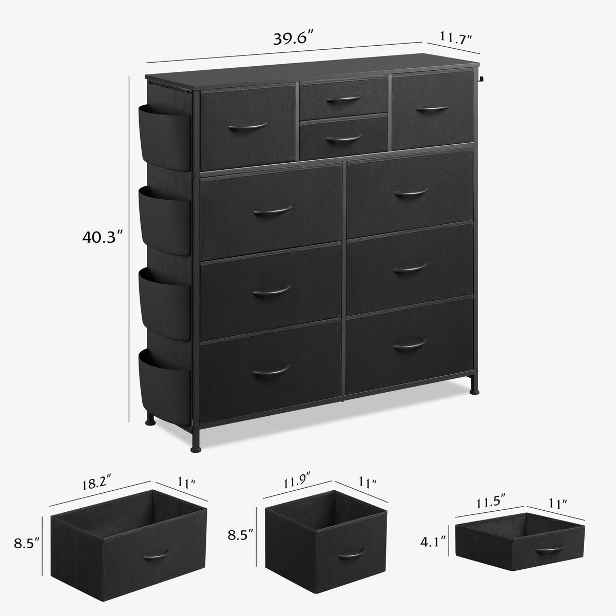 Black 10 Drawer Fabric Dresser W793752