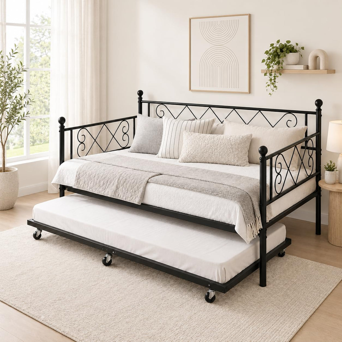 Twin Daybed with Trundle and Heart-Shaped Headboard X8118