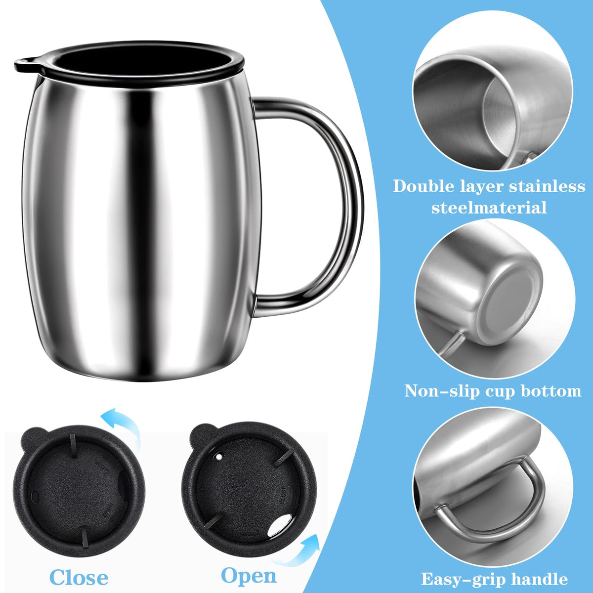 3 Pack 14 oz Insulated Stainless Steel Coffee Mug with Lid and Handle Y299021
