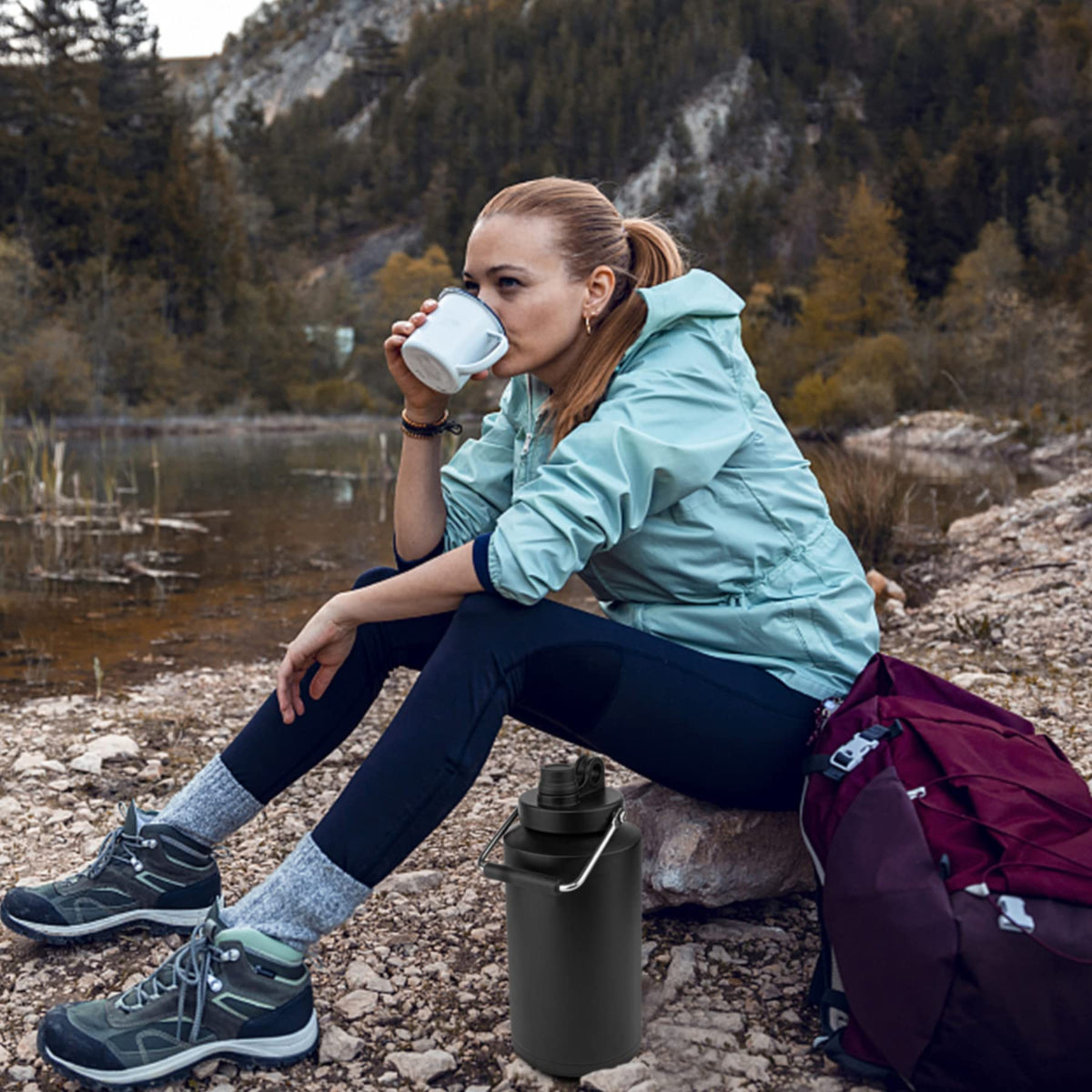 One Gallon 128oz Stainless Steel Insulated Water Bottle with Handle, Black K354