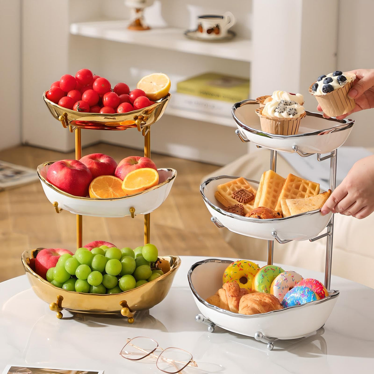 3 Tier Ceramic Fruit Bowl with Metal Stand I994752