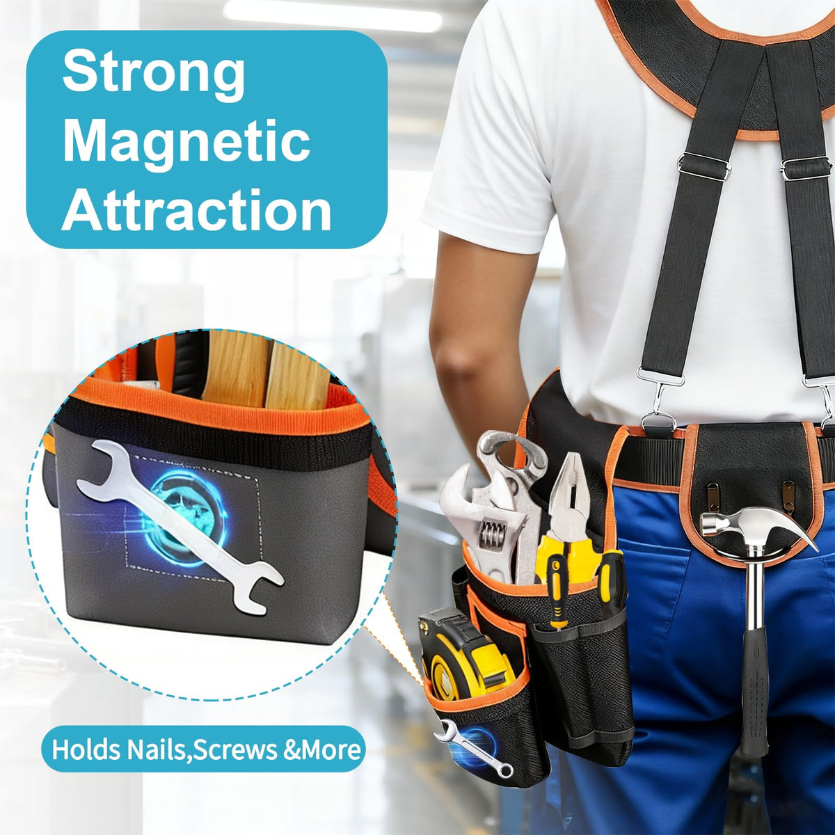 Heavy-Duty Adjustable Tool Belt with Magnetic Tool Kit A582544