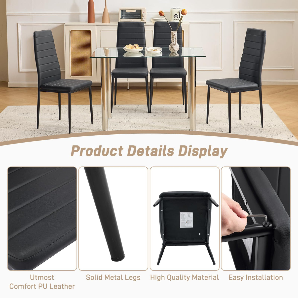 Black PU Leather Dining Chairs Set of 4 L4749