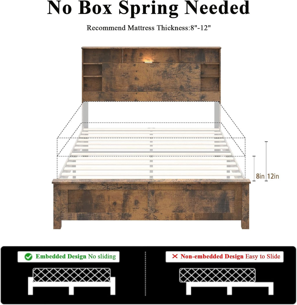 Full Size Storage Headboard Charging Station LED Platform Bed Frame N959582