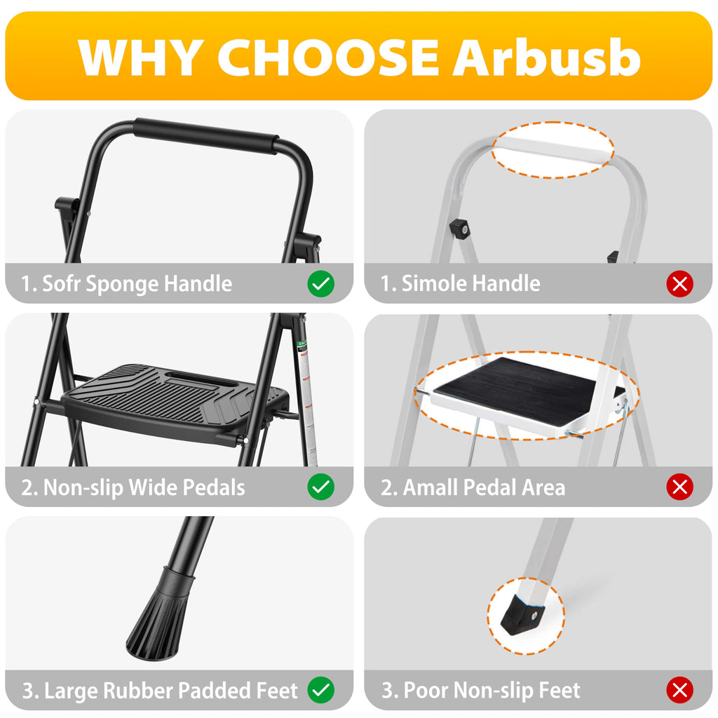 Folding Steel 3-Step Ladder with Handrail Q721161
