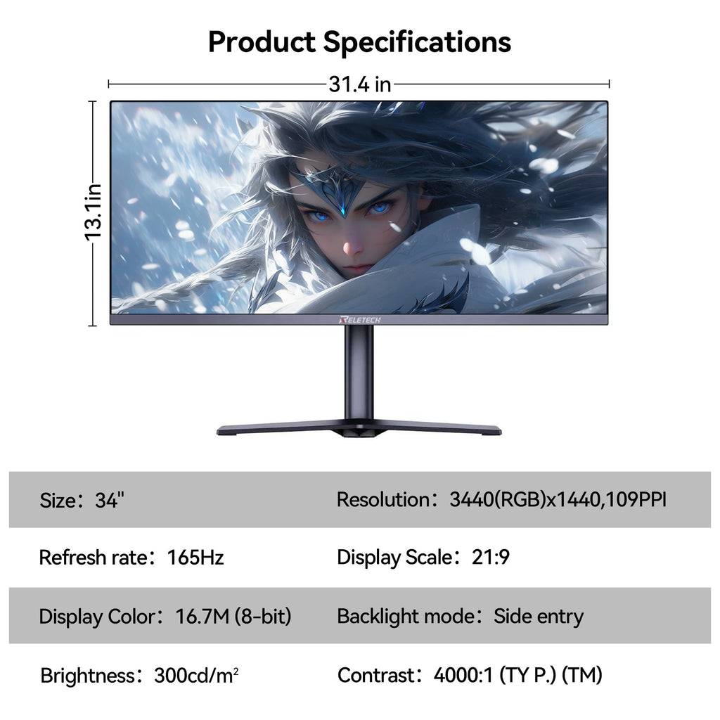 34 Inch Curved Ultrawide Gaming Monitor 21:9 WQHD 165Hz P767