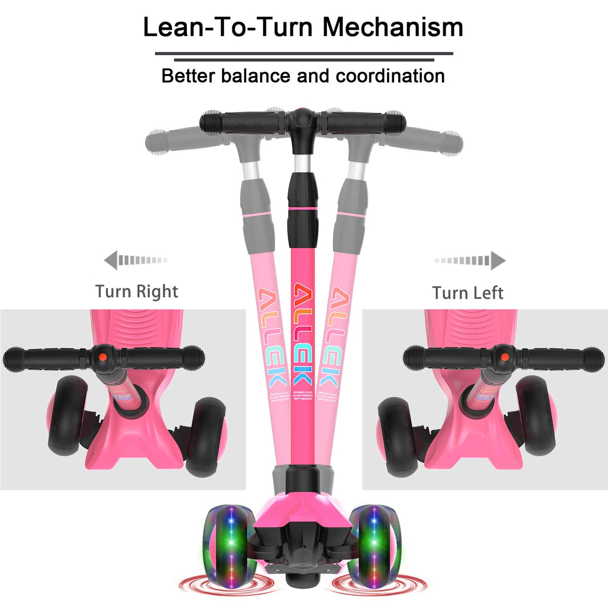 Kick Scooter 3-Wheeled Push Scooter with Light-Up Wheels L94723