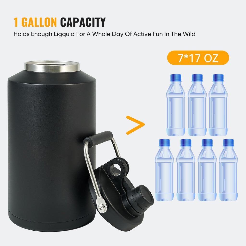 One Gallon 128oz Stainless Steel Insulated Water Bottle with Handle, Black K354
