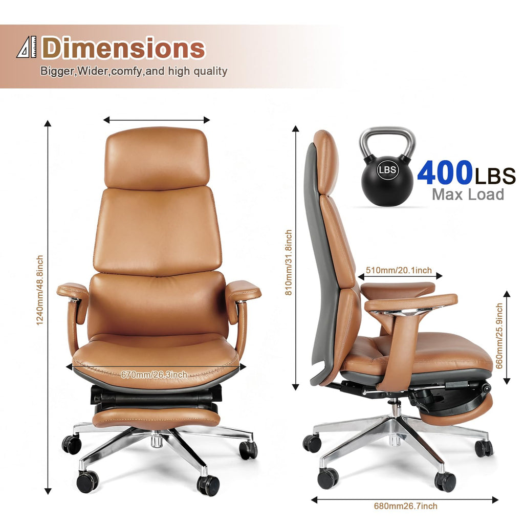 Ergonomic Genuine Leather Office Chair with Footrest X90310