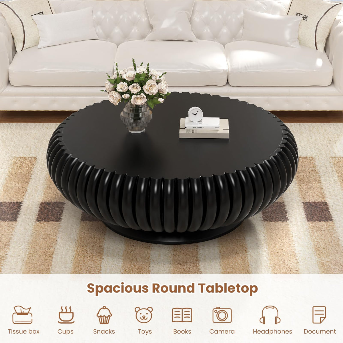 Round Fluted Drum Coffee Table V9666