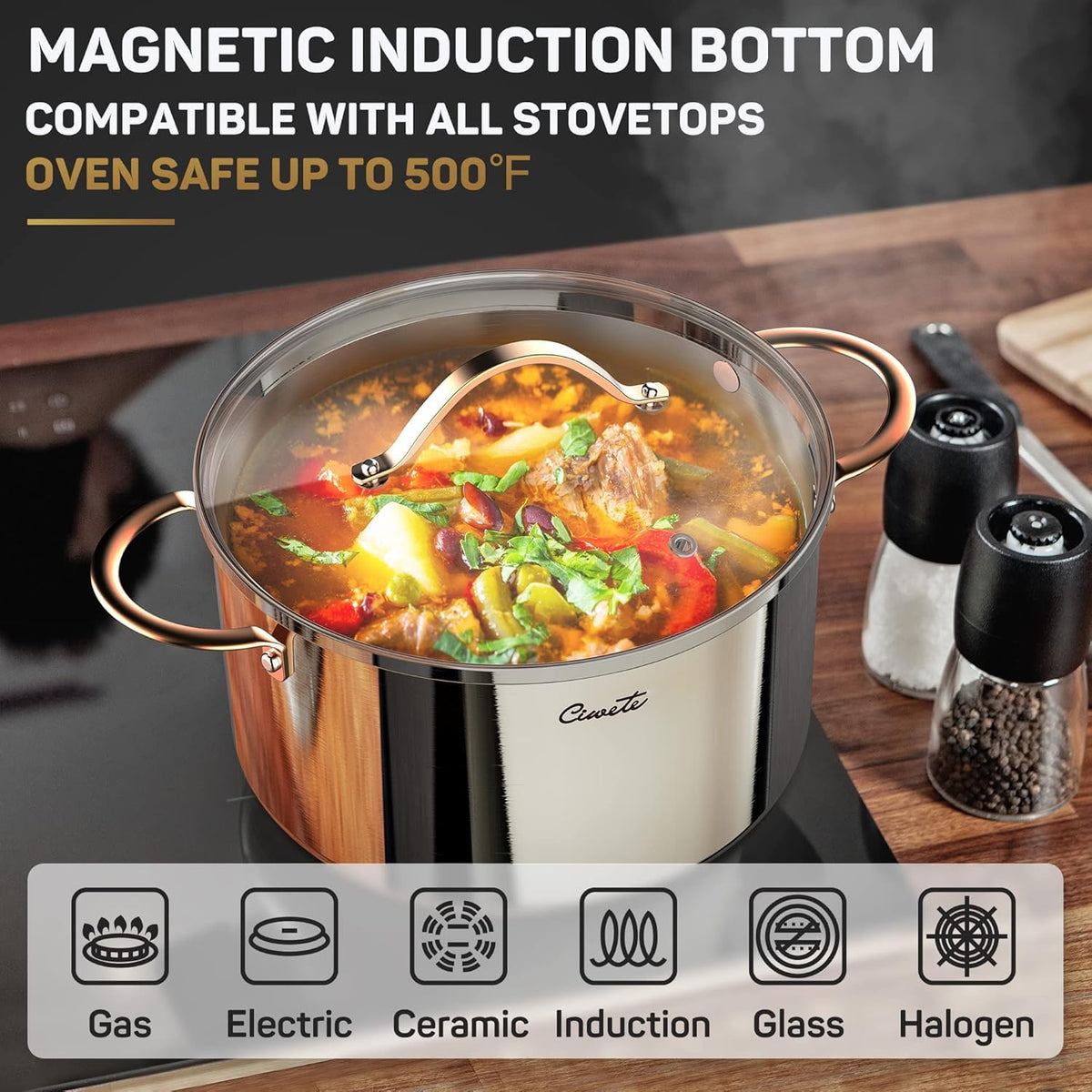 8 Quart 3 Ply Stainless Steel Stock Pot with Lid D87540