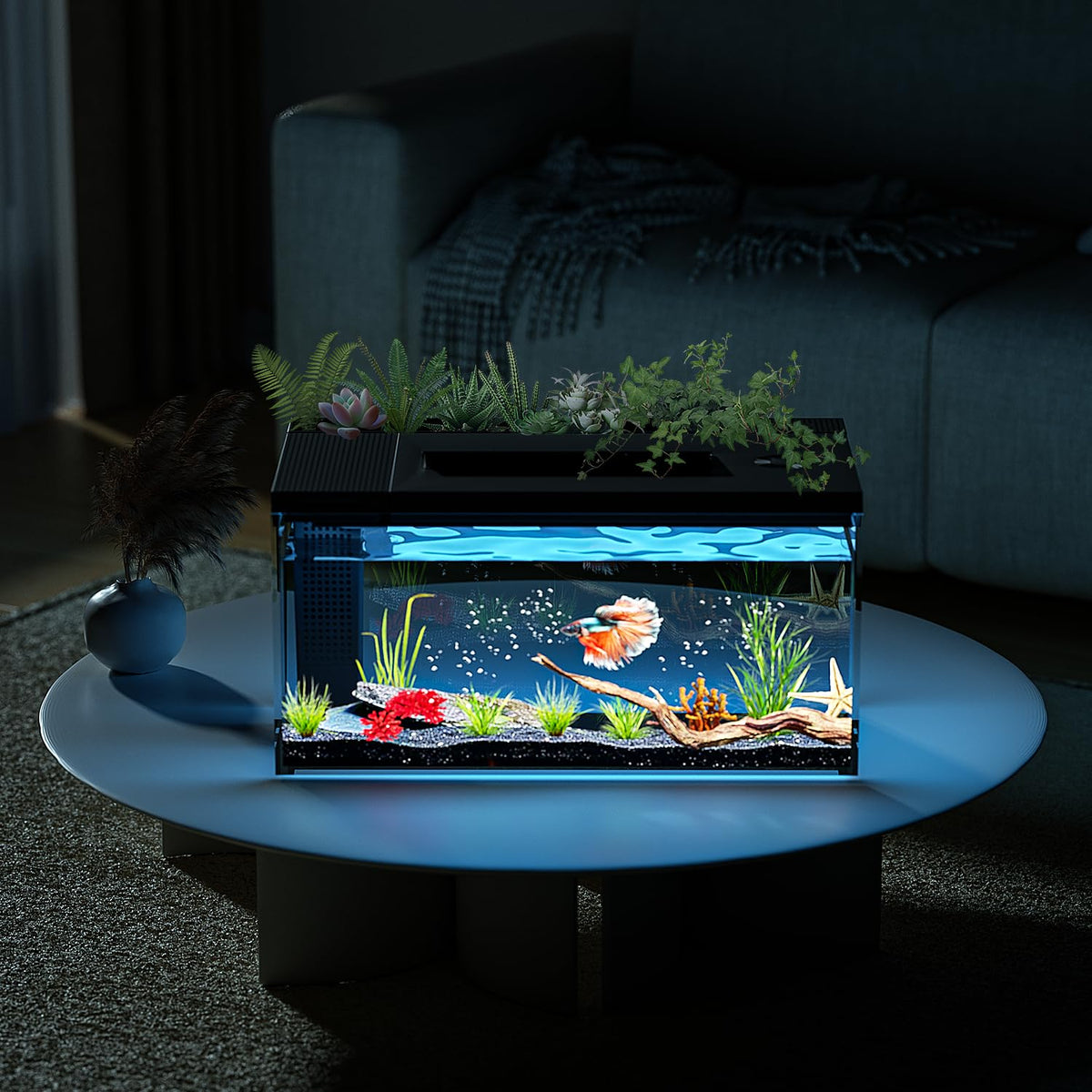 3.7 Gallon Betta Fish Tank Kit with Filter Light Water Pump U9382