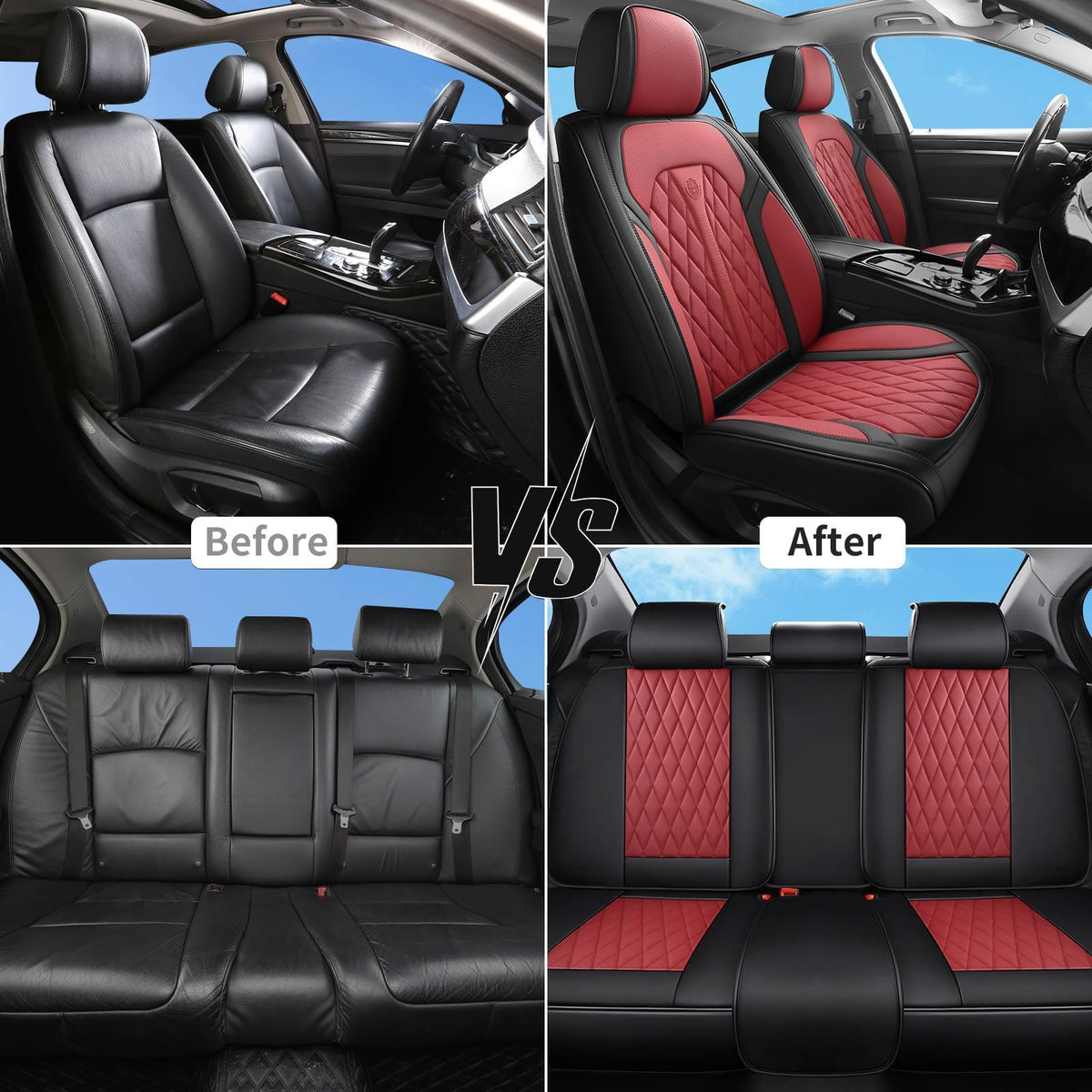 Red Black Leather Car Seat Covers Full Set Q4810