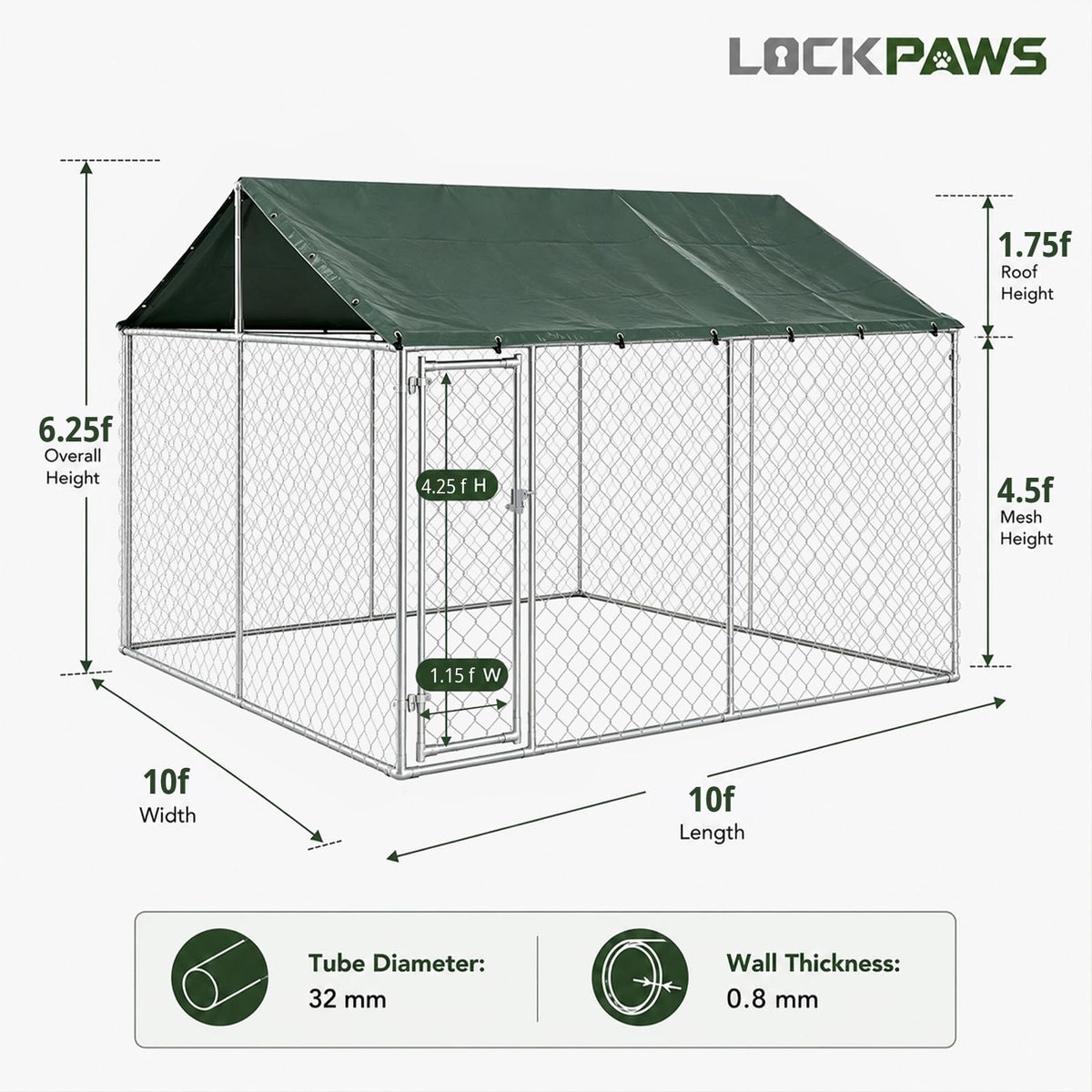 10x10FT Heavy Duty Galvanized Steel Outdoor Dog Kennel I529605