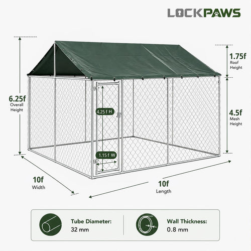 10x10FT Heavy Duty Galvanized Steel Outdoor Dog Kennel I529605