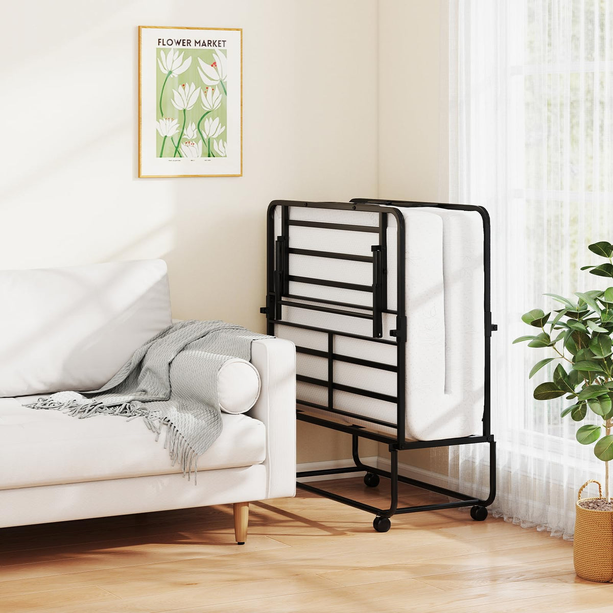 Twin Folding Bed with Memory Foam Mattress Y35471