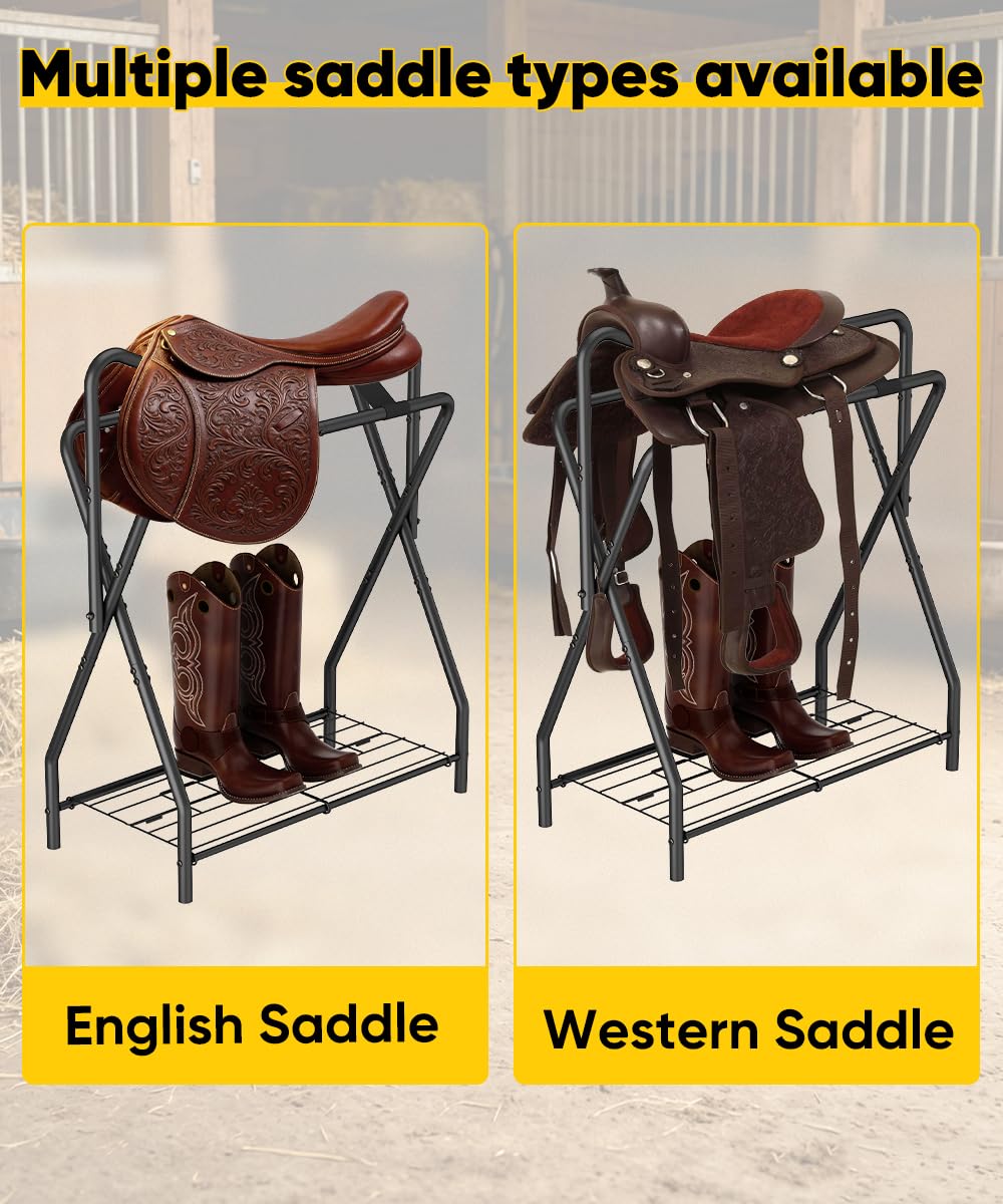 Foldable Black Horse Saddle Rack with Storage C112