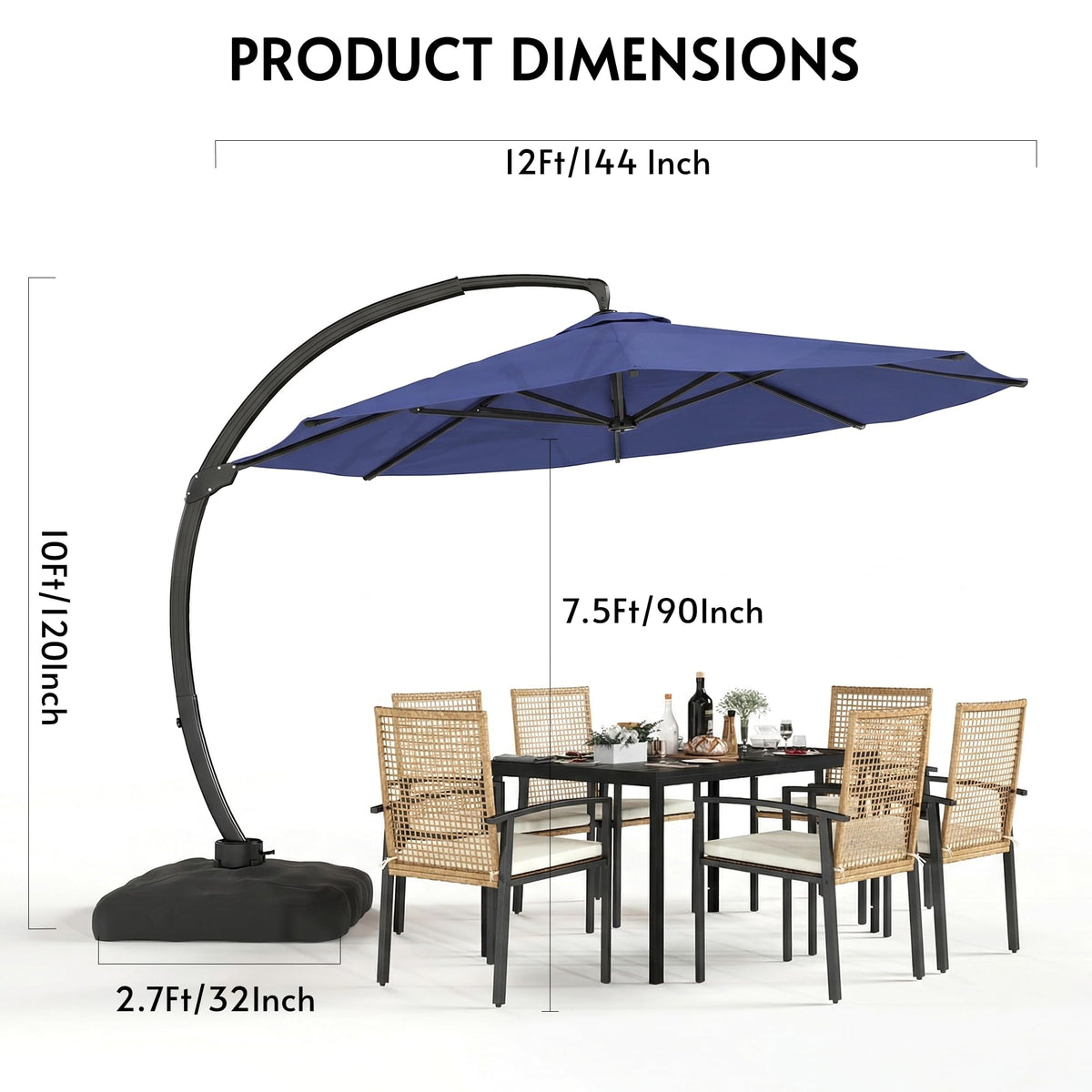 12FT Navy Blue Cantilever Patio Umbrella with Base E4580