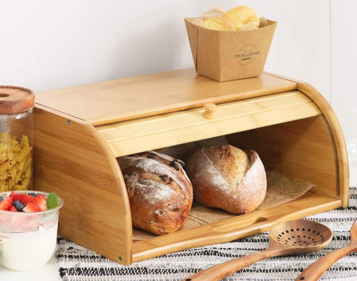 Large Natural Bamboo Roll Top Bread Box S185018