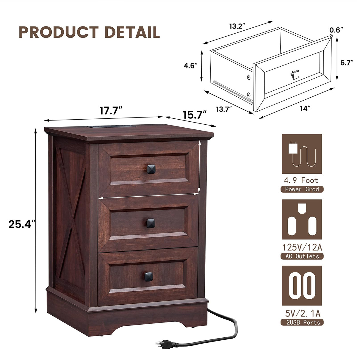 Dark Cherry Red 3 Drawer Dresser J9061