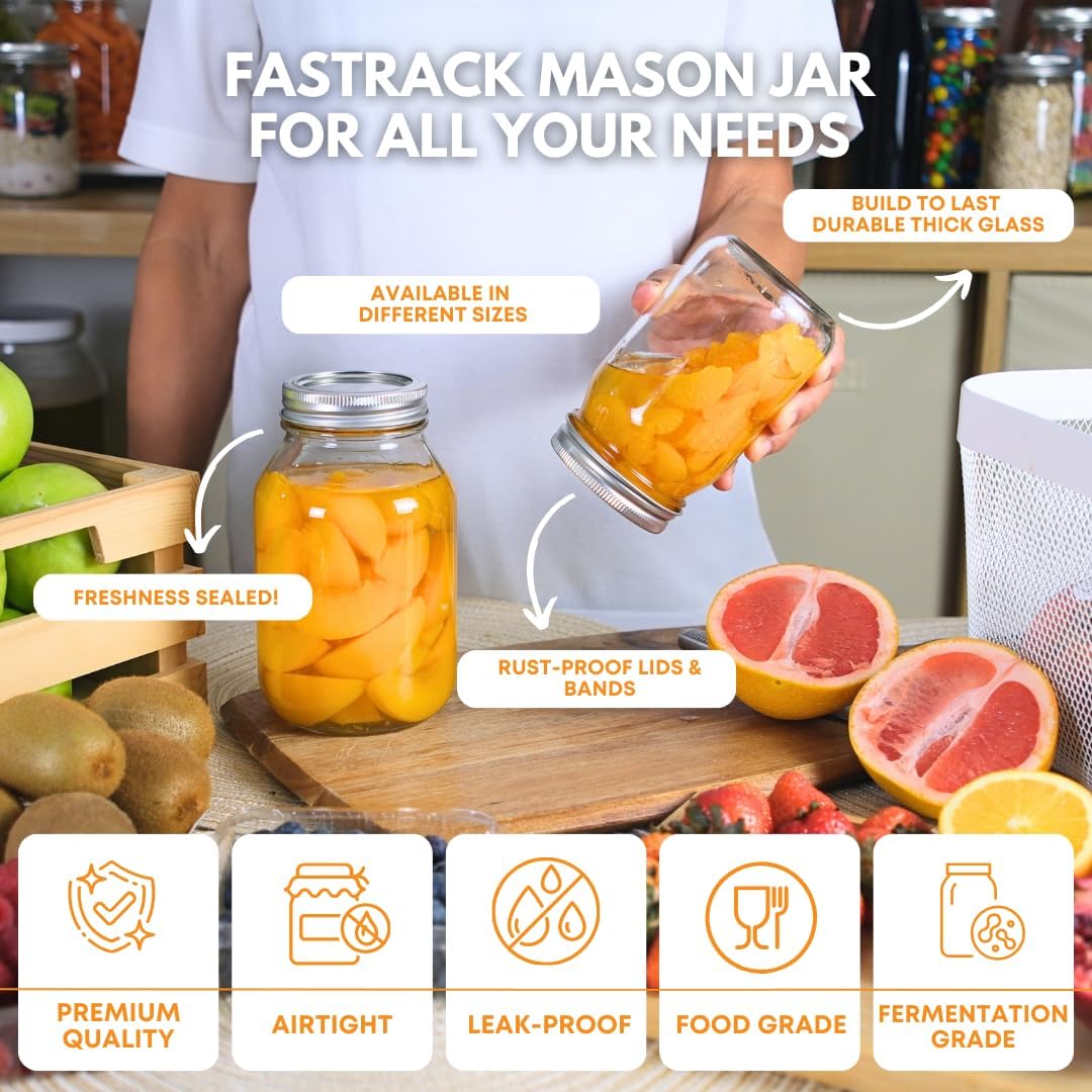 16 oz Regular Mouth Mason Jars Pack of 6 with Airtight Metal Lids S6263