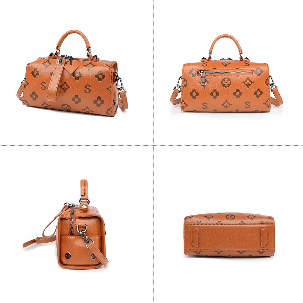 Women Floral Embossed PU Leather Tote Handbag V860