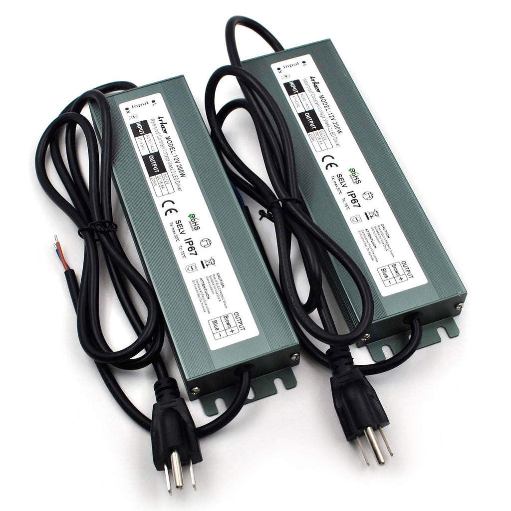 2 Pack 12V 200W Waterproof IP67 LED Driver W22404