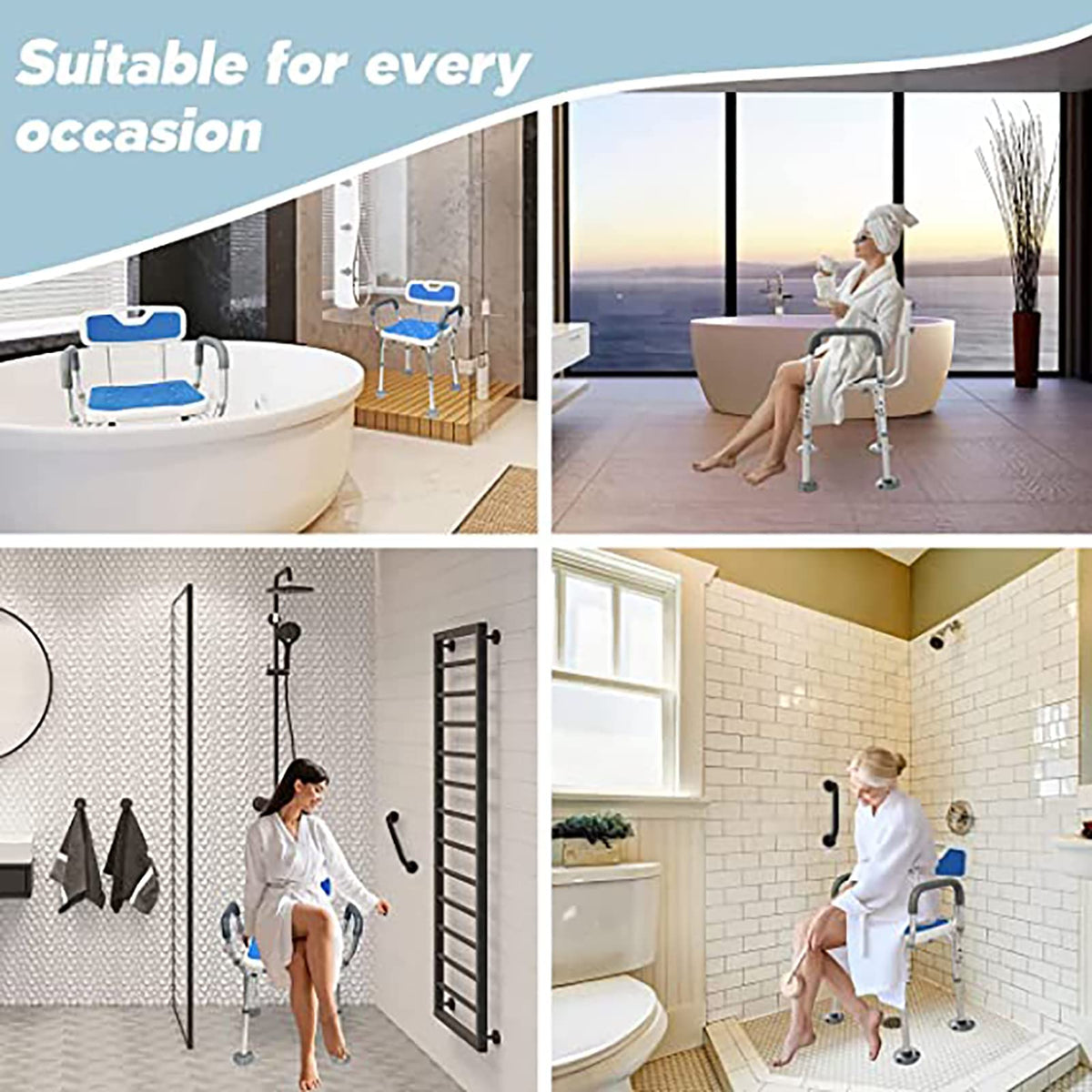Heavy Duty White Shower Chair with Arms Back Adjustable D54224