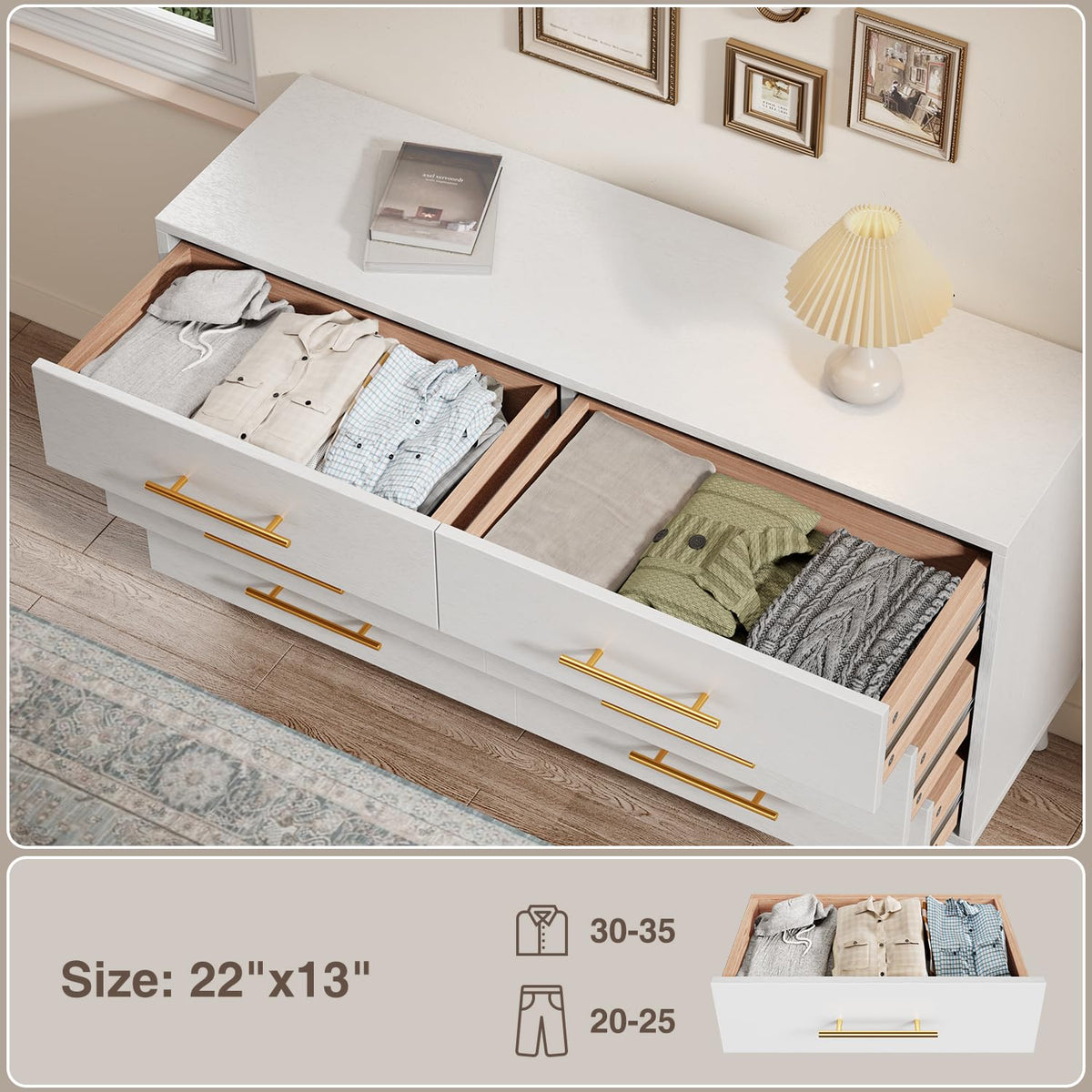 White 6 Drawer Wood Dresser N7818