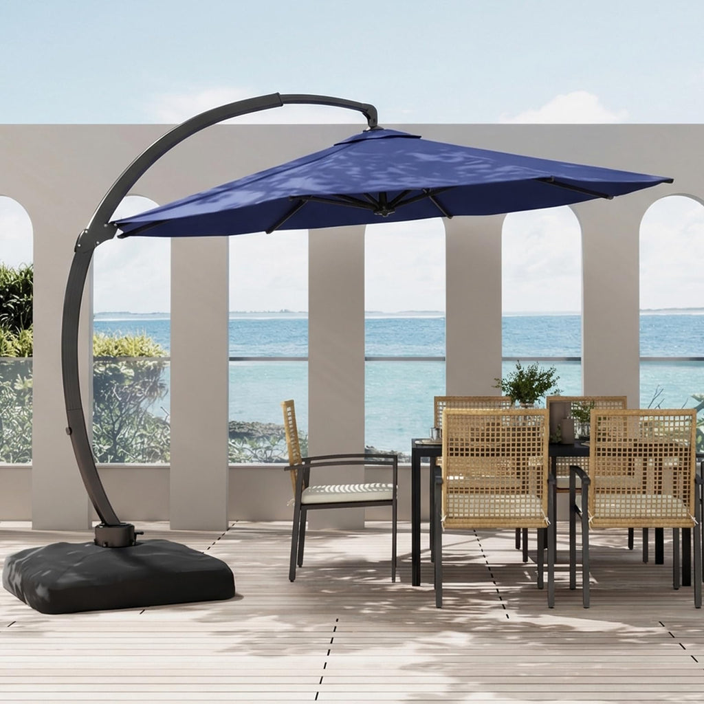 12FT Navy Blue Cantilever Patio Umbrella with Base E4580