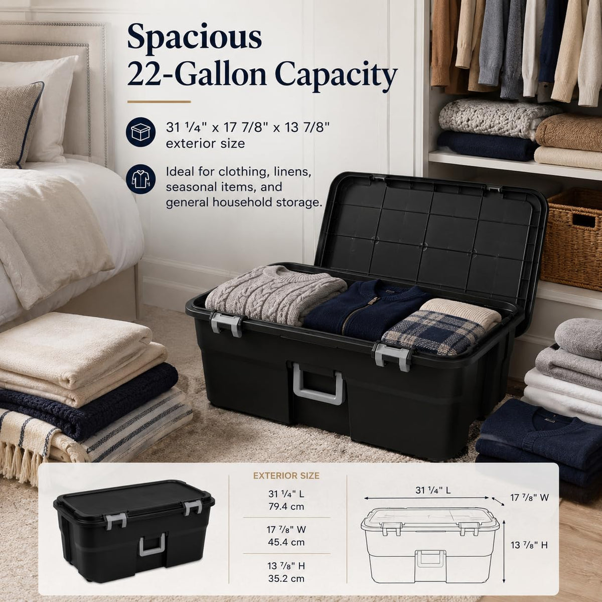 Black Plastic Storage Footlocker with Wheels D30323