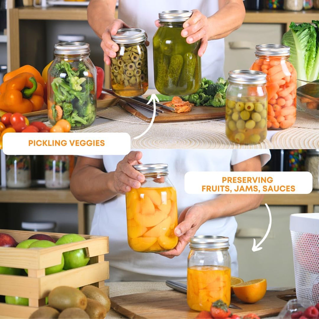 16 oz Regular Mouth Mason Jars Pack of 6 with Airtight Metal Lids S6263