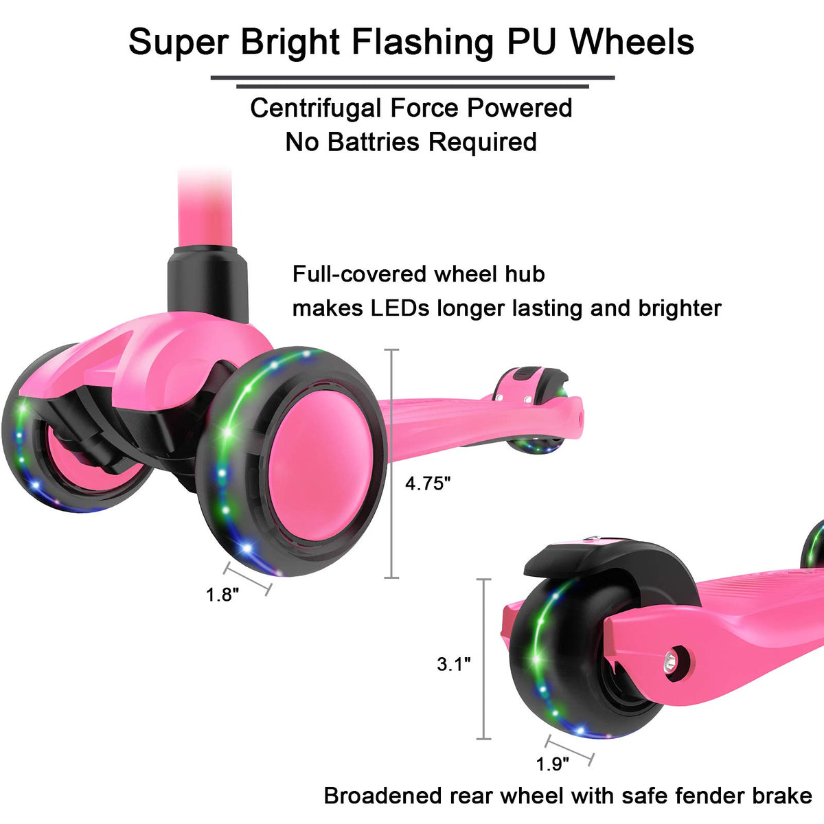 Kick Scooter 3-Wheeled Push Scooter with Light-Up Wheels L94723