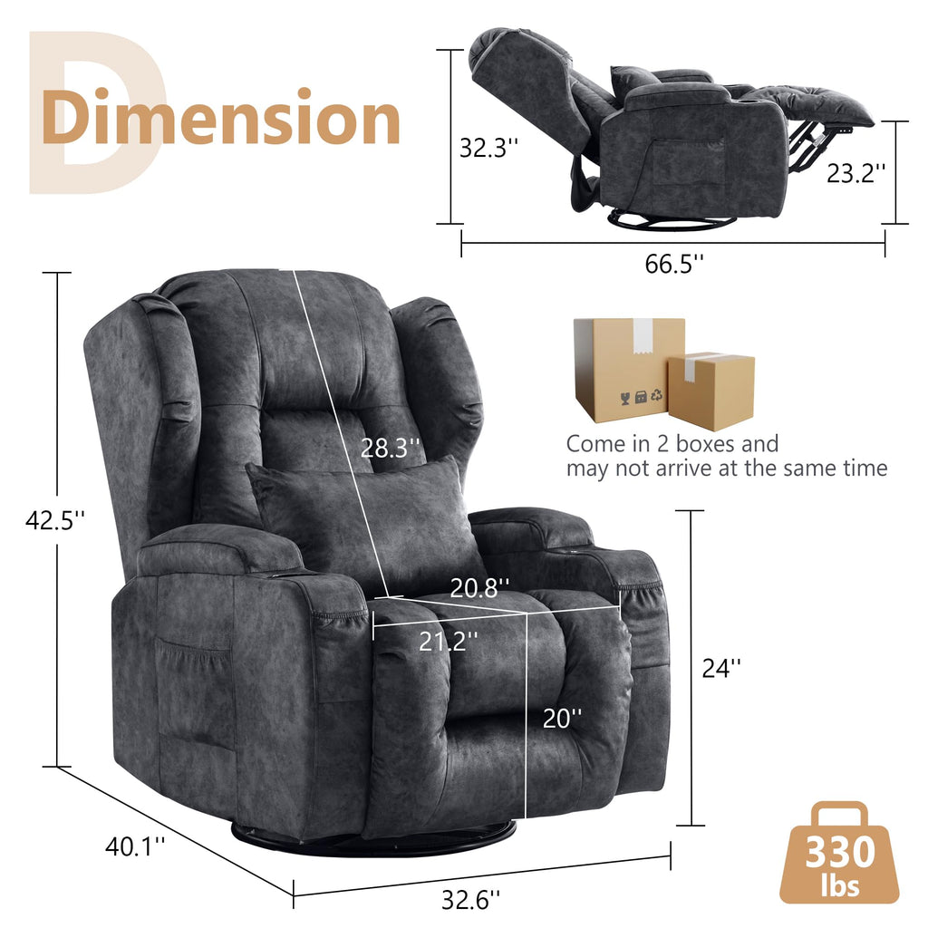 Manual Swivel Rocker Recliner Chair Velvet Grey G6107