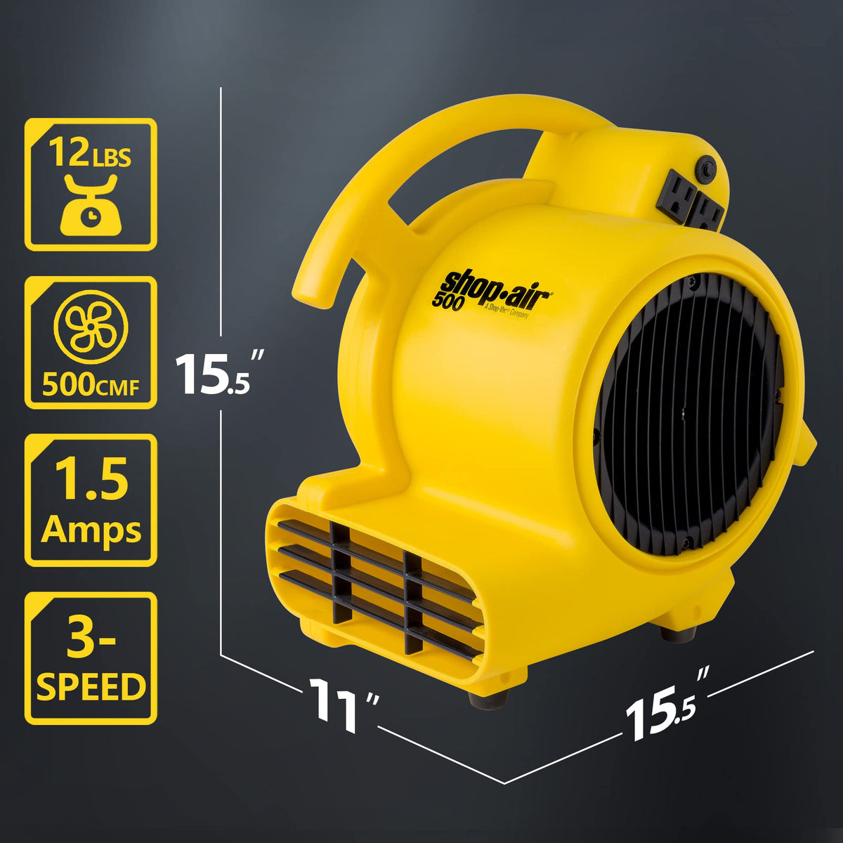 500 Max CFM Air Mover with Onboard Outlets J62974