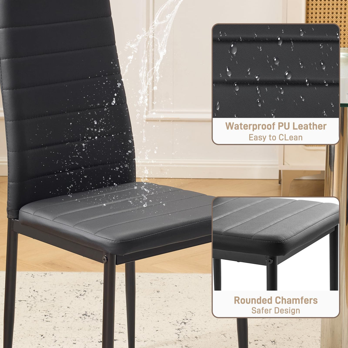 Black PU Leather Dining Chairs Set of 4 L4749