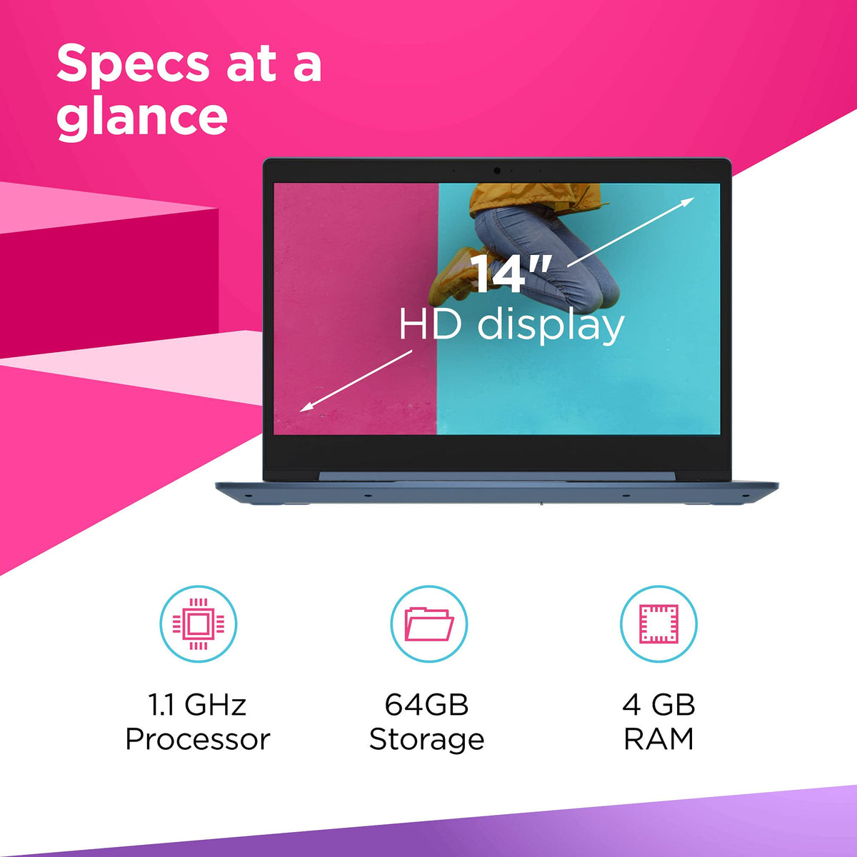 14" HD Laptop Intel Celeron N4020 4GB RAM 64GB Storage Ice Blue I922
