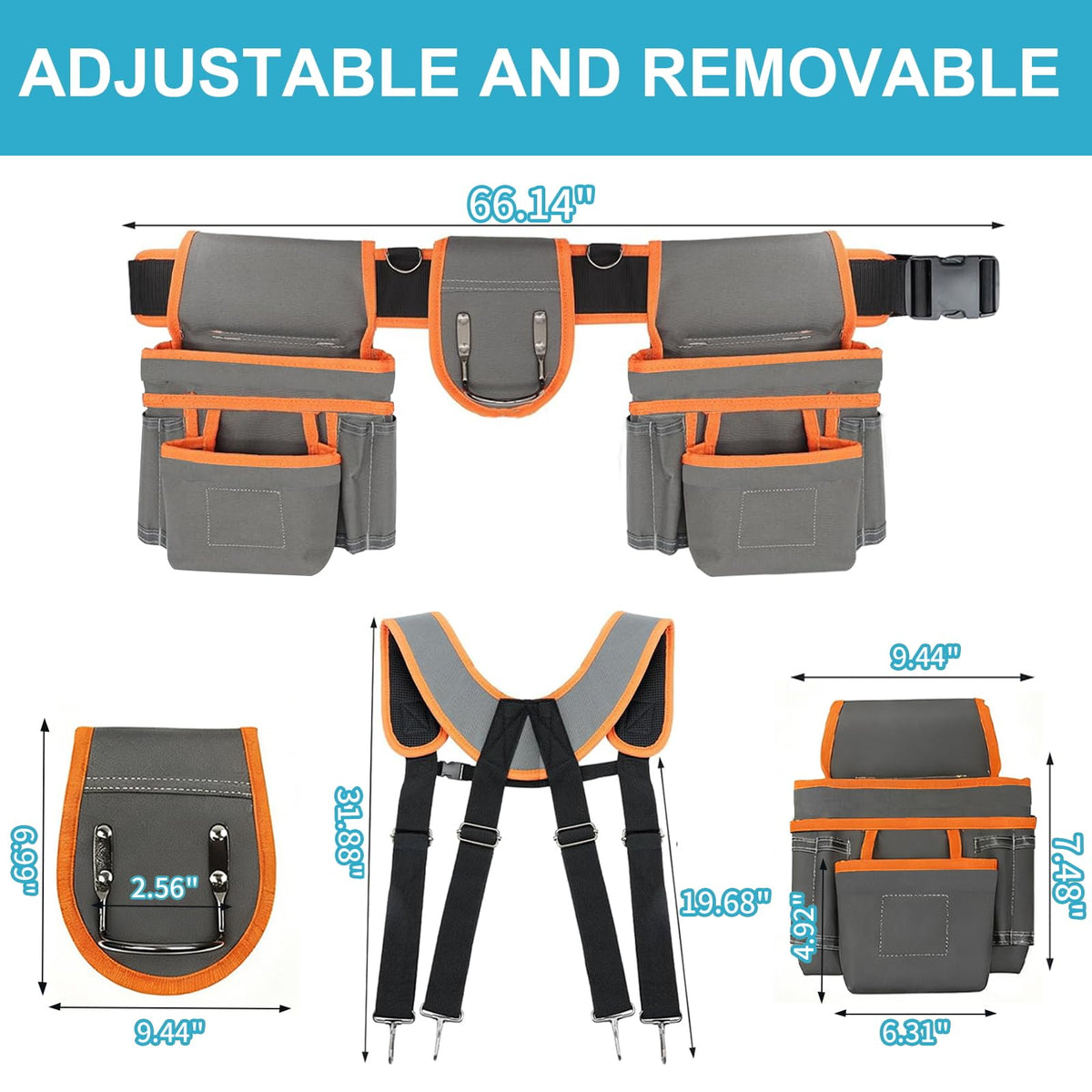 Heavy-Duty Adjustable Tool Belt with Magnetic Tool Kit A582544