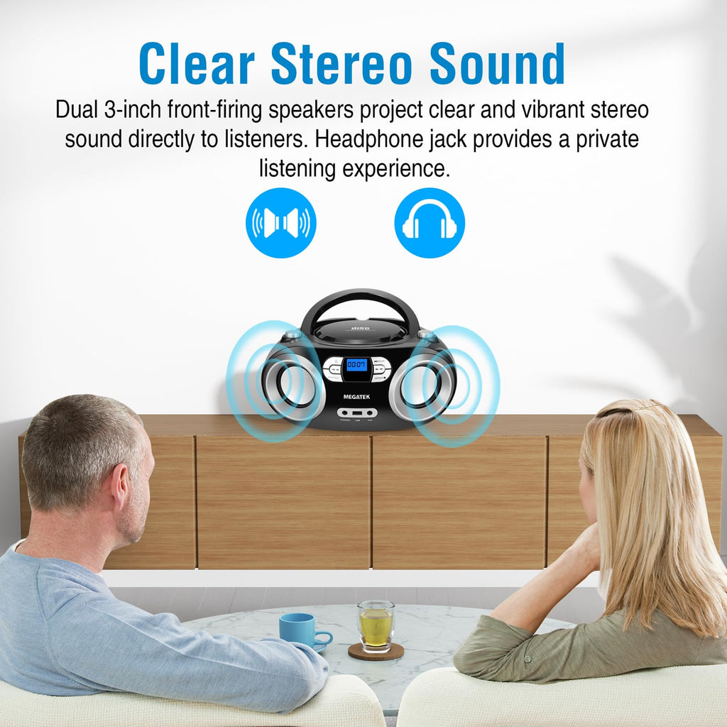 Portable CD Player Boombox with Bluetooth & FM Radio – Black C54845